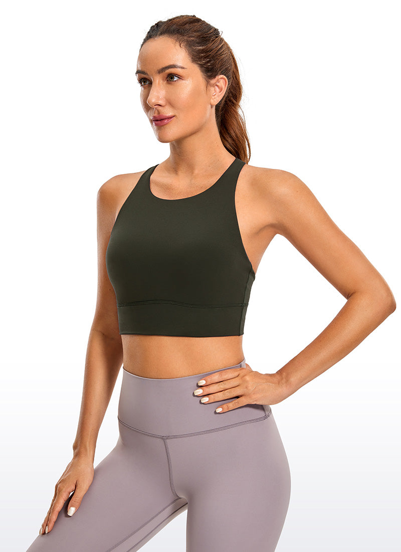 CRZ YOGA Women's Training Medium Support Butterluxe Bra Strappy back Olive Green