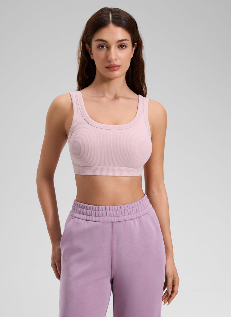 CRZ YOGA Women U Back Wireless Medium Impact Ribbed Sports Bras Pink Haze