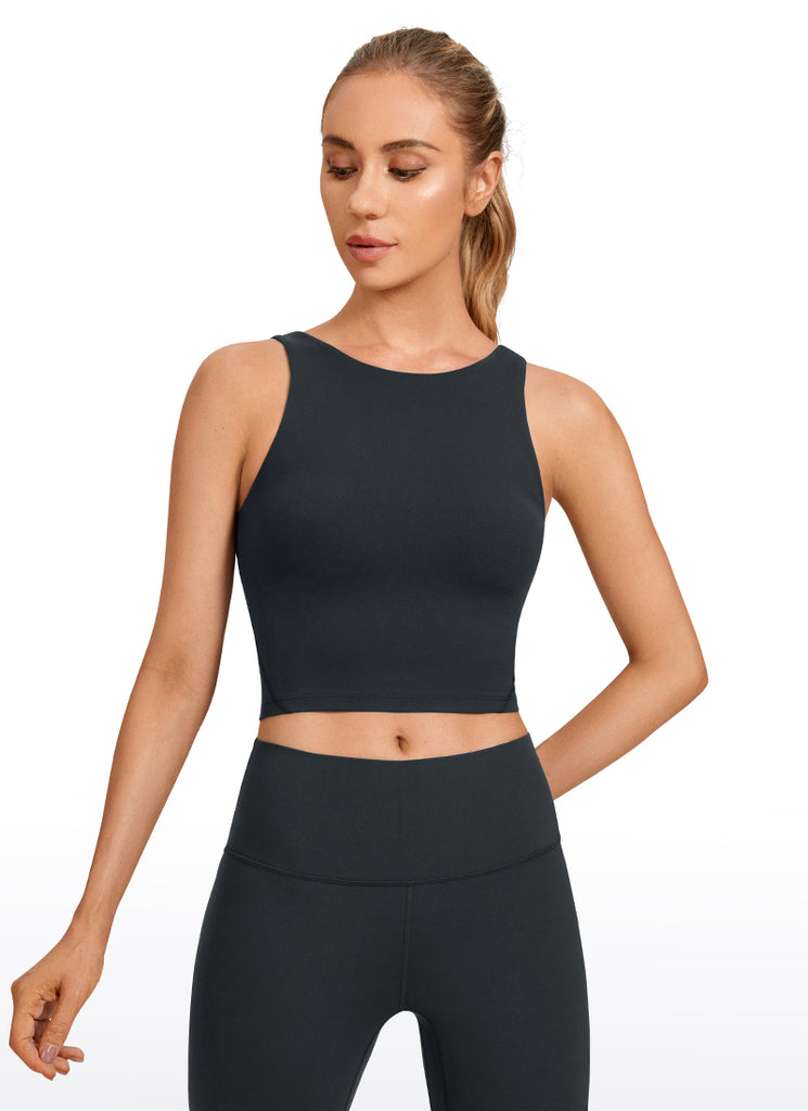 CRZ YOGA Women's Yoga Low Support Butterluxe High Neck Bra U Back Grey Sage