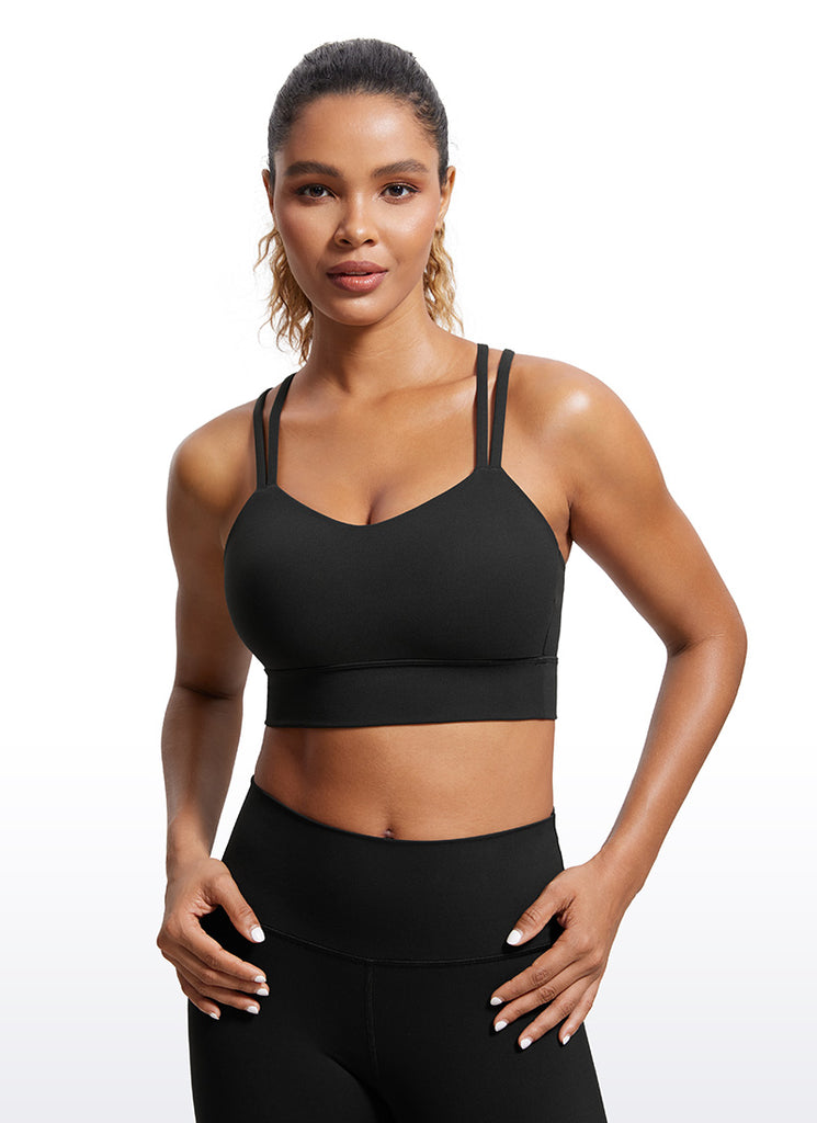 CRZ YOGA Womens Butterluxe Strappy Longline Criss Cross Molded Cup Bra Black