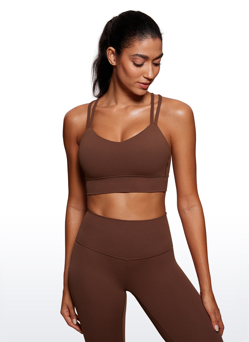 CRZ YOGA Womens Butterluxe Strappy Longline Criss Cross Molded Cup Bra Coffee Brown @model_info:M