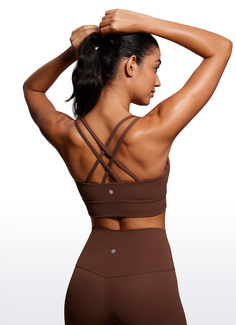 CRZ YOGA Womens Butterluxe Strappy Longline Criss Cross Molded Cup Bra Coffee Brown @model_info:M