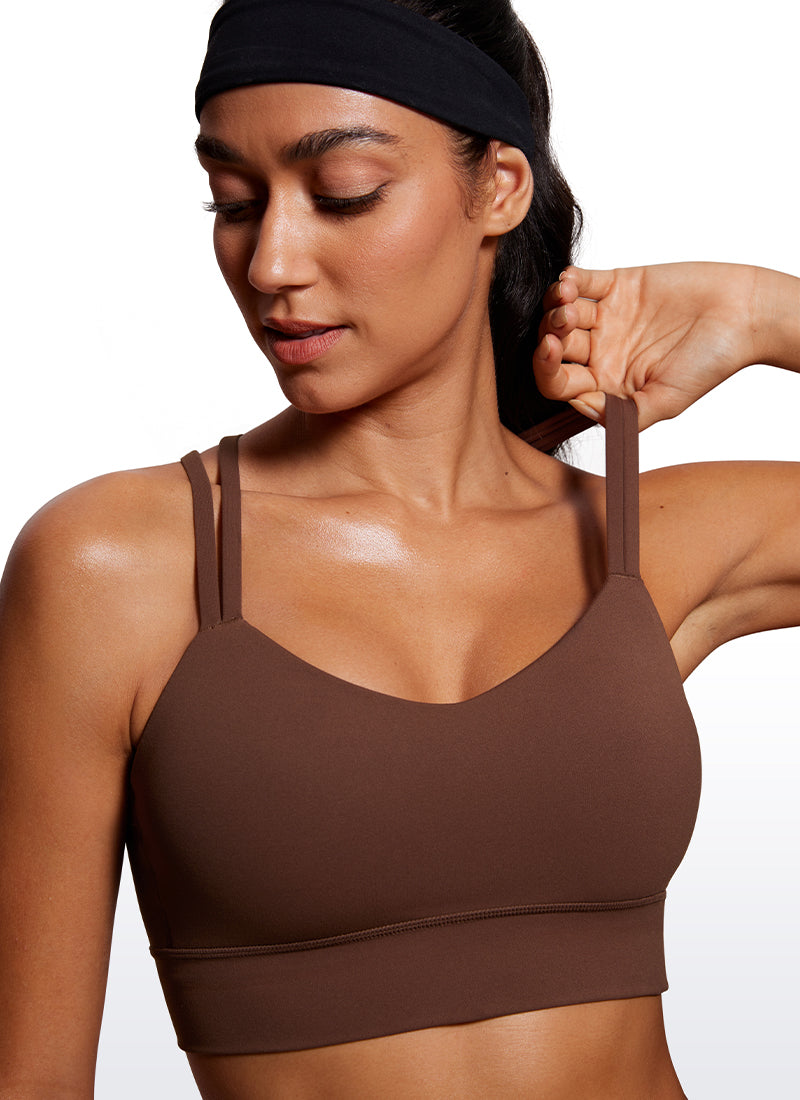 CRZ YOGA Womens Butterluxe Strappy Longline Criss Cross Molded Cup Bra Coffee Brown @model_info:M