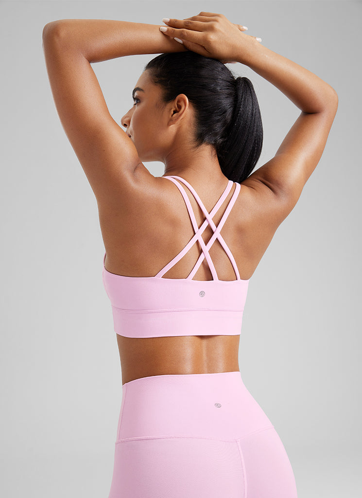 CRZ YOGA Womens Butterluxe Strappy Longline Criss Cross Molded Cup Bra Vita Pink