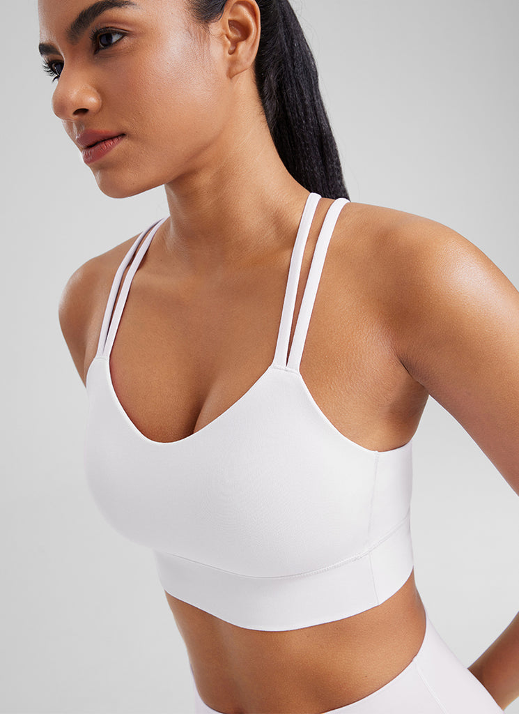 CRZ YOGA Womens Butterluxe Strappy Longline Criss Cross Molded Cup Bra White