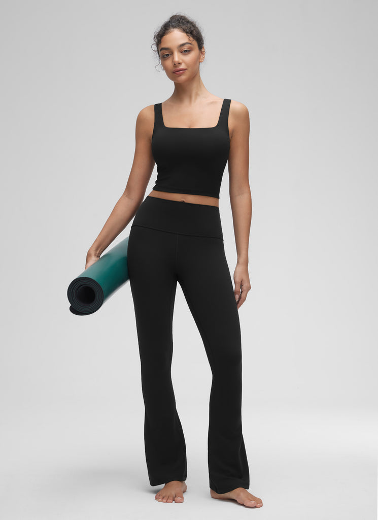 CRZ YOGA Women's Yoga Low Impact Butterluxe Longline Bra Square Neck Black