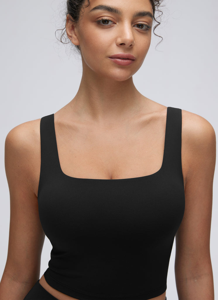 CRZ YOGA Women's Yoga Low Impact Butterluxe Longline Bra Square Neck Black