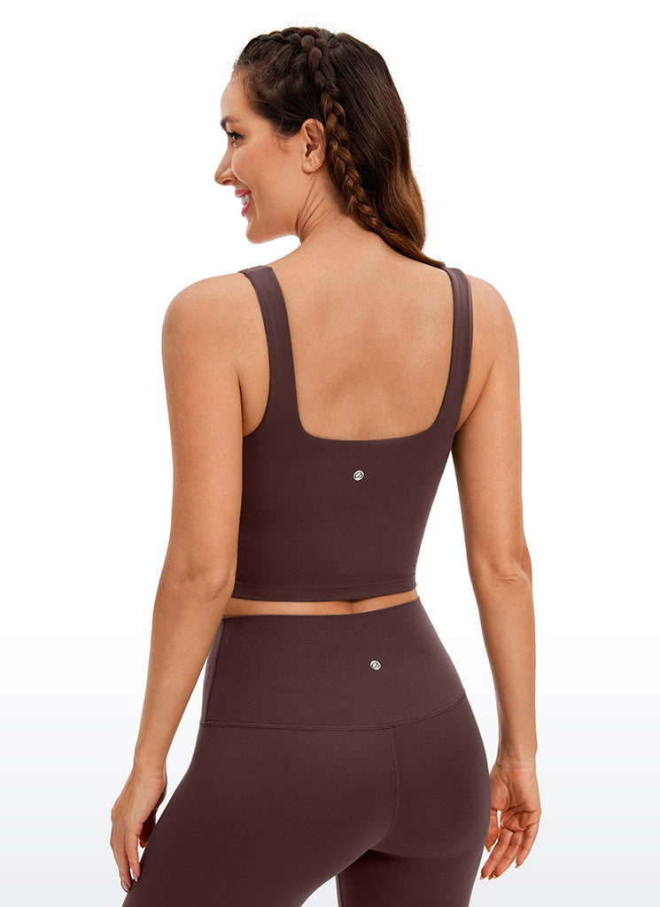 CRZ YOGA Women's Yoga Low Impact Butterluxe Longline Bra Square Neck Taupe