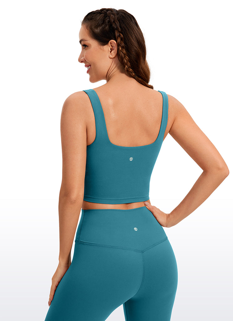 CRZ YOGA Women's Yoga Low Impact Butterluxe Longline Bra Square Neck Taupe