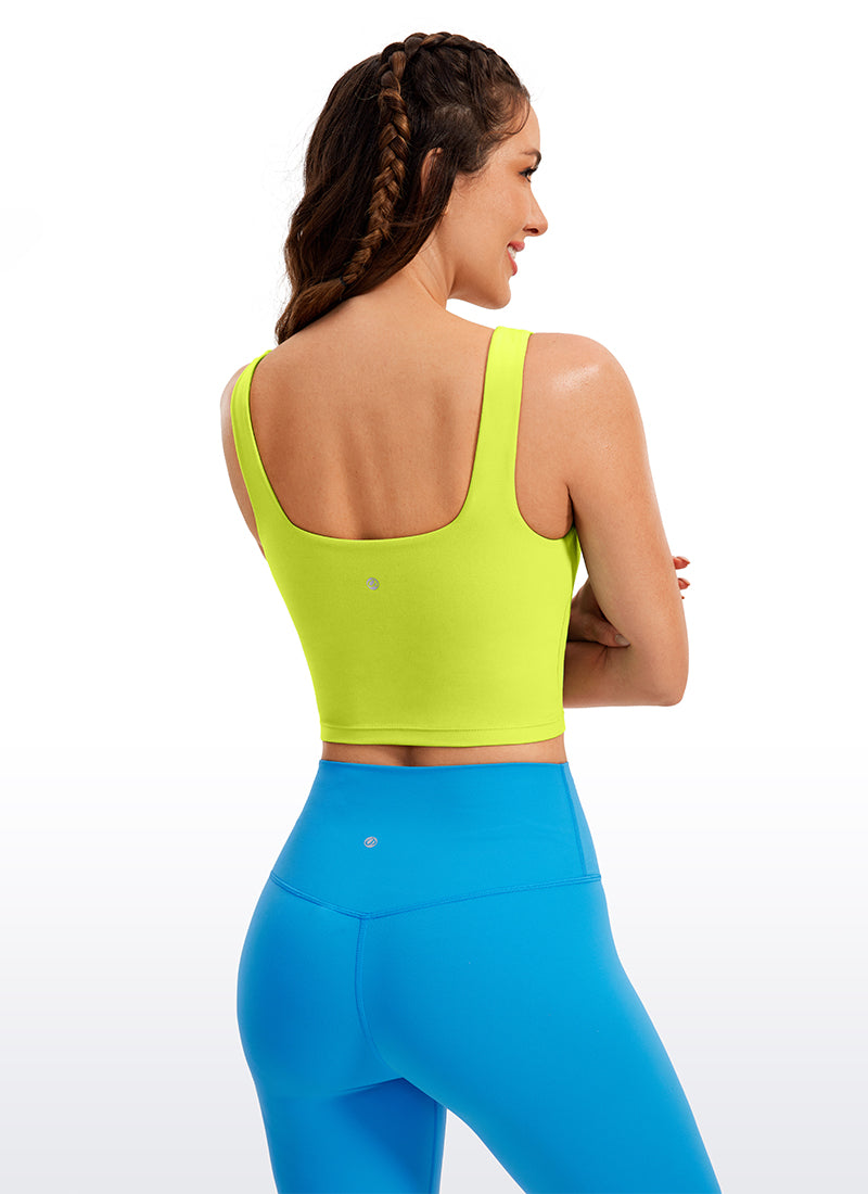 CRZ YOGA Women's Yoga Low Impact Butterluxe Longline Bra Square Neck Neon Yellow