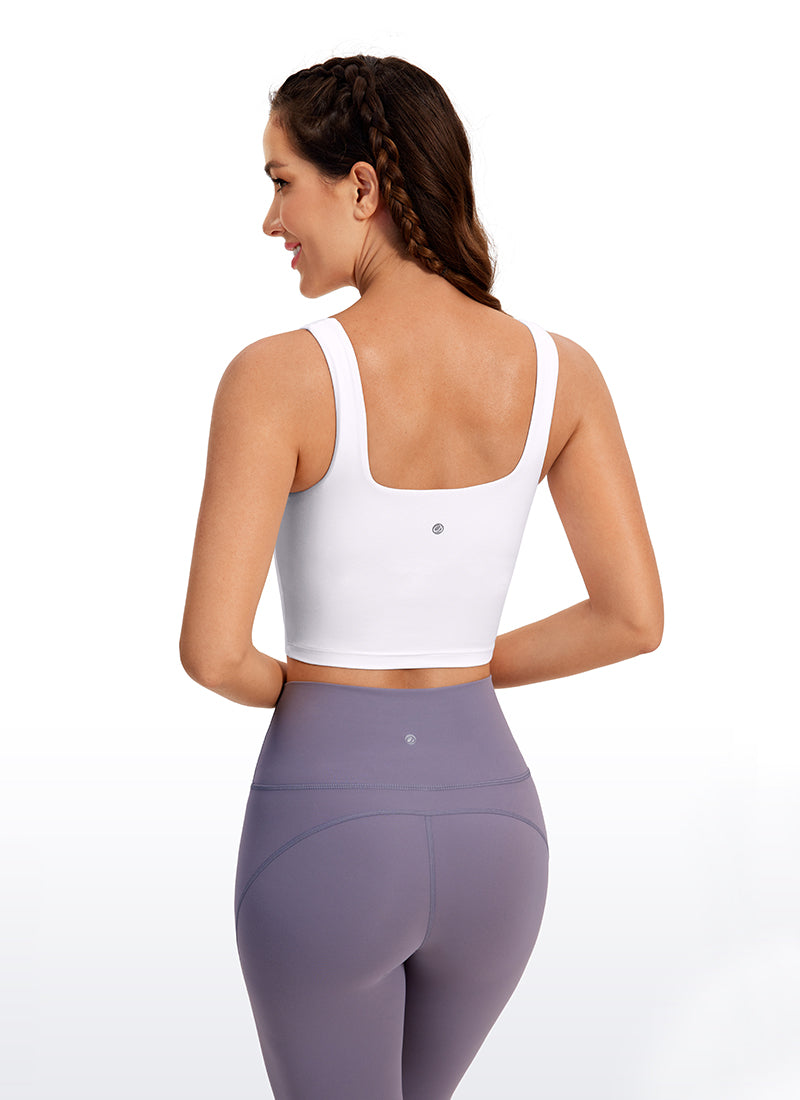 CRZ YOGA Women's Yoga Low Impact Butterluxe Longline Bra Square Neck White