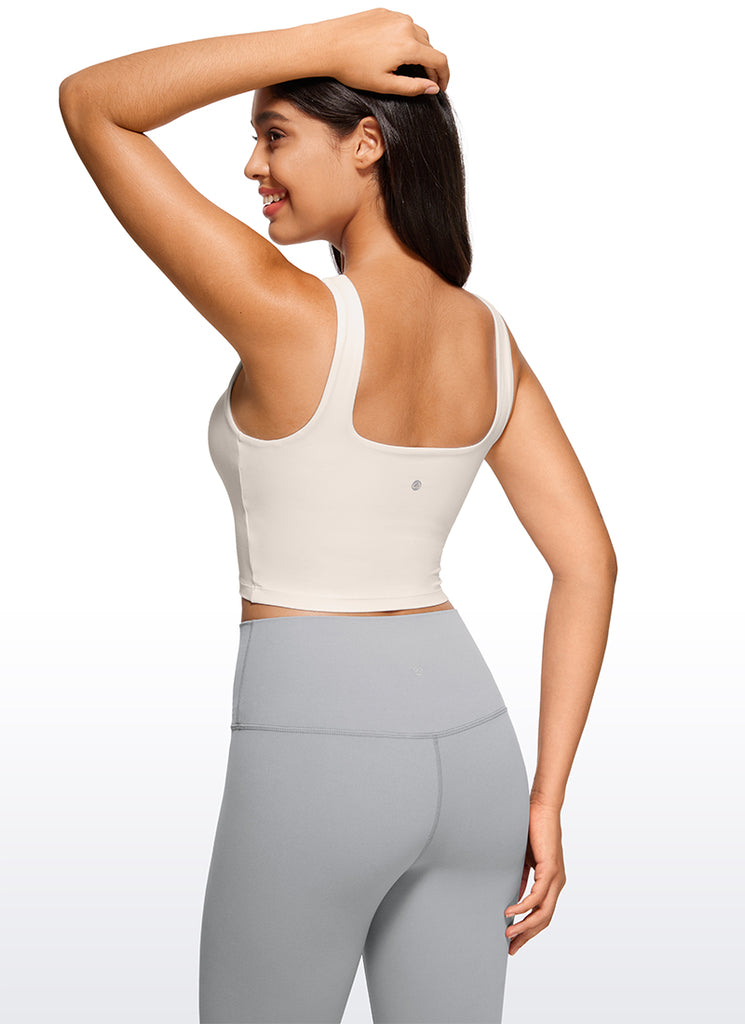 CRZ YOGA Women's Yoga Low Impact Butterluxe Longline Bra Square Neck Taupe