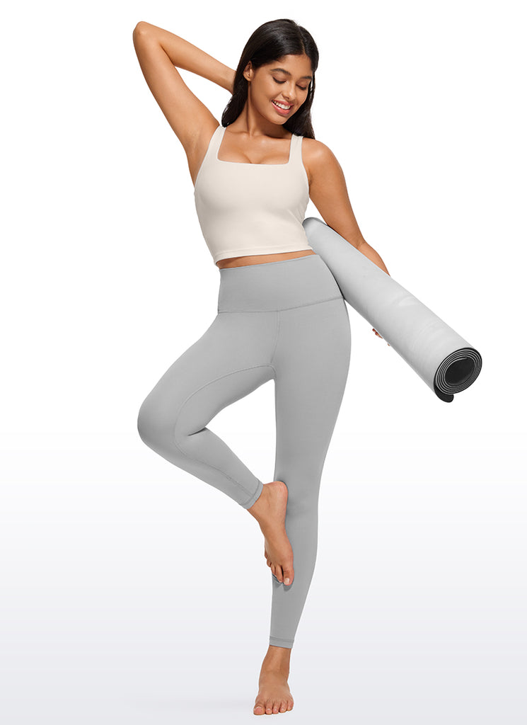 CRZ YOGA Women's Yoga Low Impact Butterluxe Longline Bra Square Neck Taupe