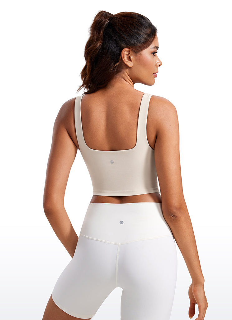 CRZ YOGA Women's Yoga Low Impact Butterluxe Longline Bra Square Neck Taupe