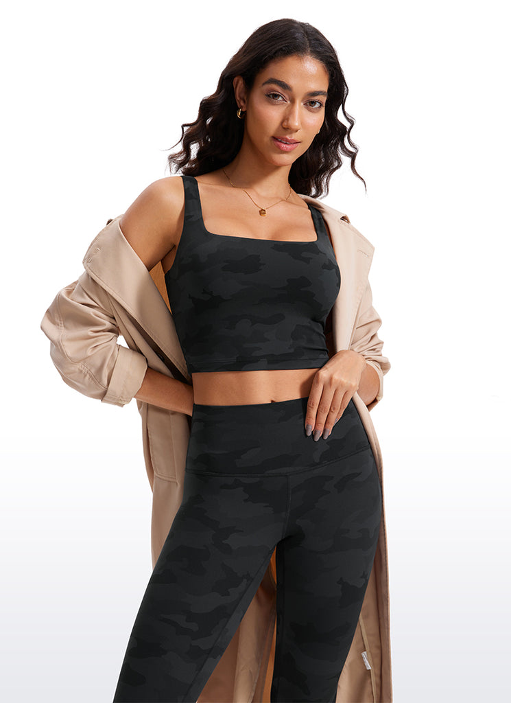 CRZ YOGA Women's Yoga Low Impact Butterluxe Longline Bra Square Neck Milky White