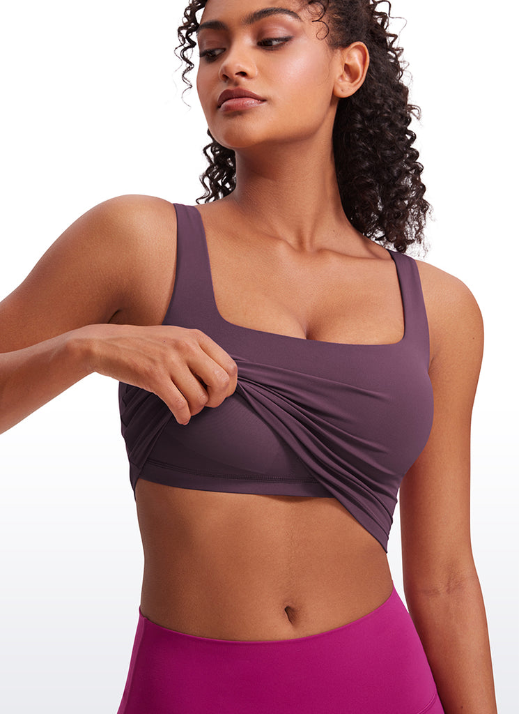 CRZ YOGA Women's Yoga Low Impact Butterluxe Longline Bra Square Neck Grape Thistle Purple