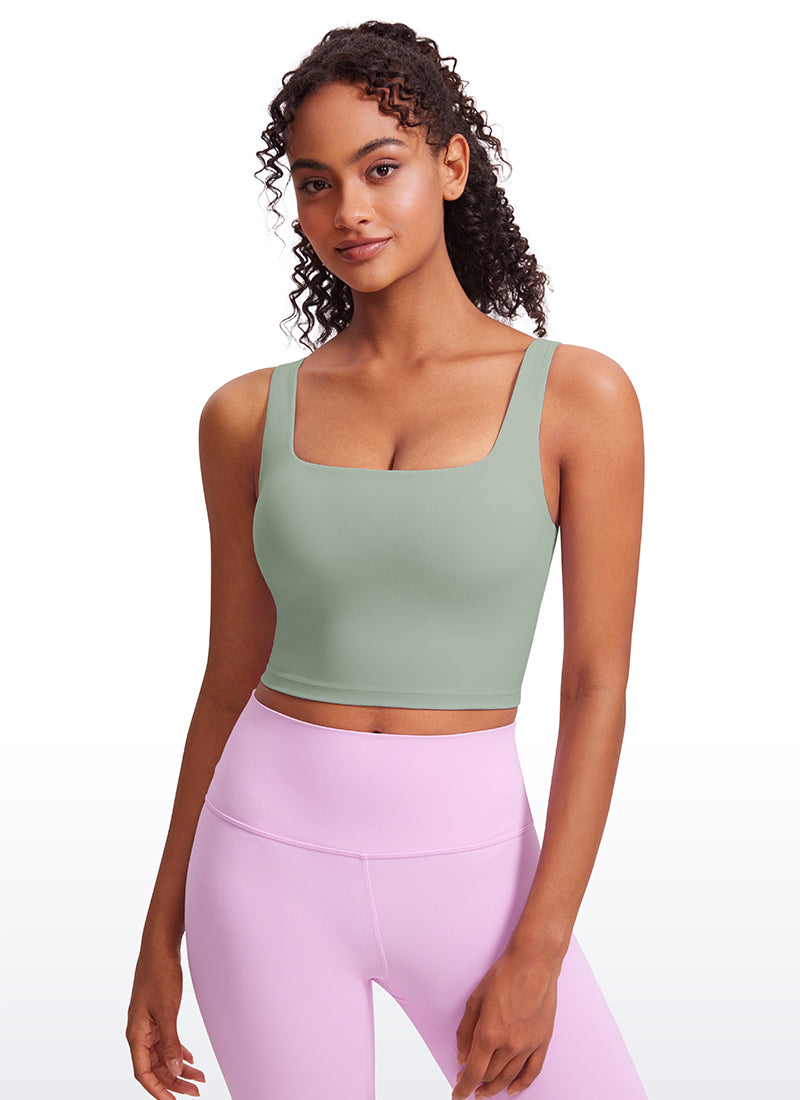 CRZ YOGA Women's Yoga Low Impact Butterluxe Longline Bra Square Neck Green Palm Court