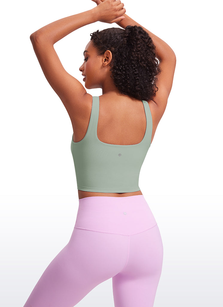 CRZ YOGA Women's Yoga Low Impact Butterluxe Longline Bra Square Neck Oasis Blue