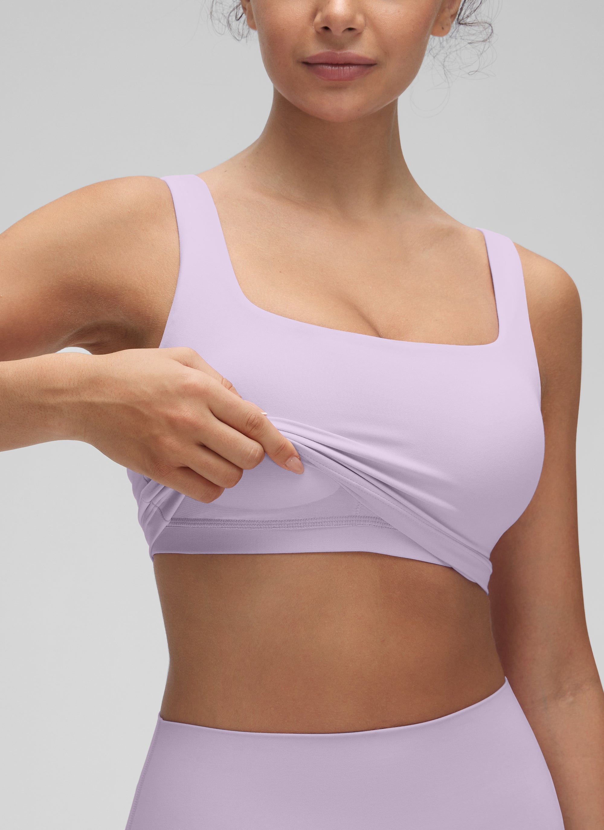 CRZ YOGA Women's Yoga Low Impact Butterluxe Longline Bra Square Neck Lilac Air