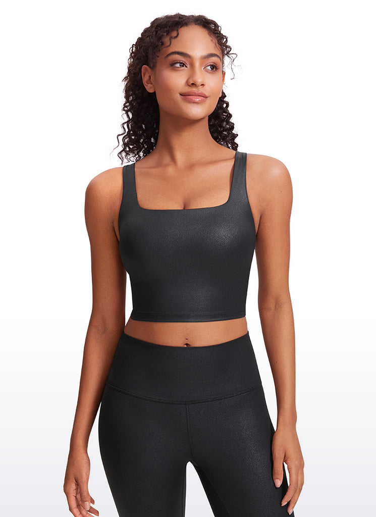 CRZ YOGA Women's Yoga Low Impact Butterluxe Longline Bra Square Neck Green Palm Court