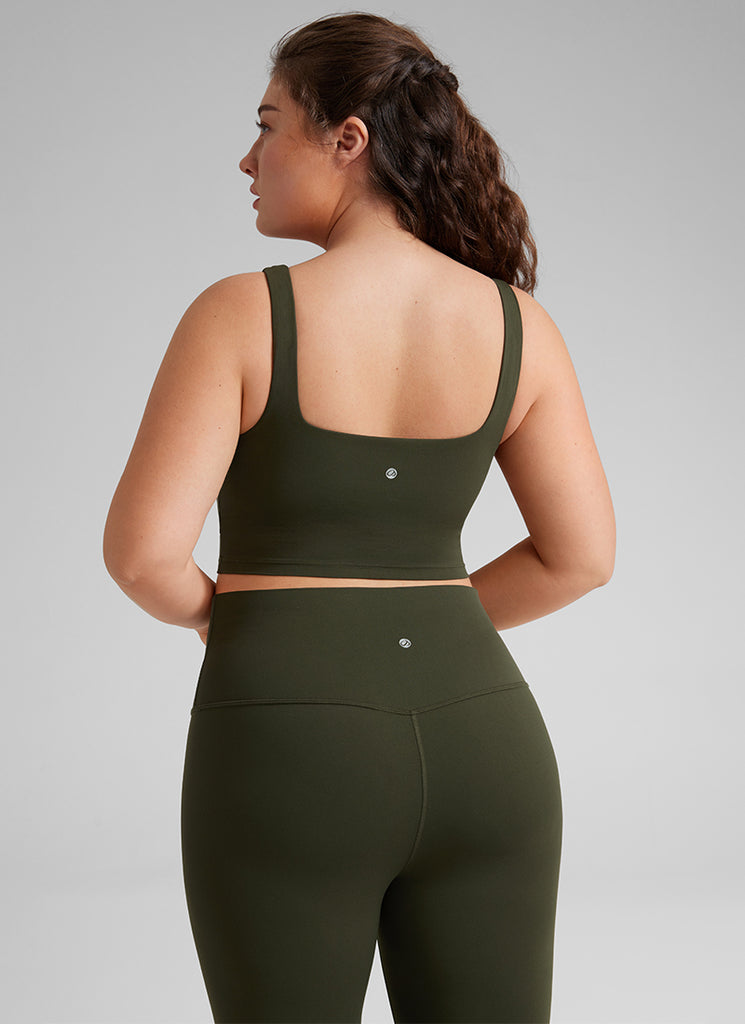 CRZ YOGA Women's Yoga Low Impact Butterluxe Longline Bra Square Neck White