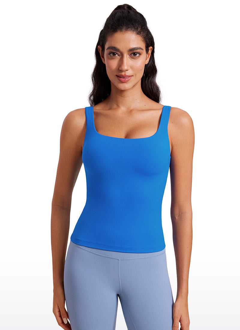 CRZ YOGA Women's SlimFit Tops Butterluxe Built-in Bra U Neck Tanks Sparkle Blue @model_info:Mariana