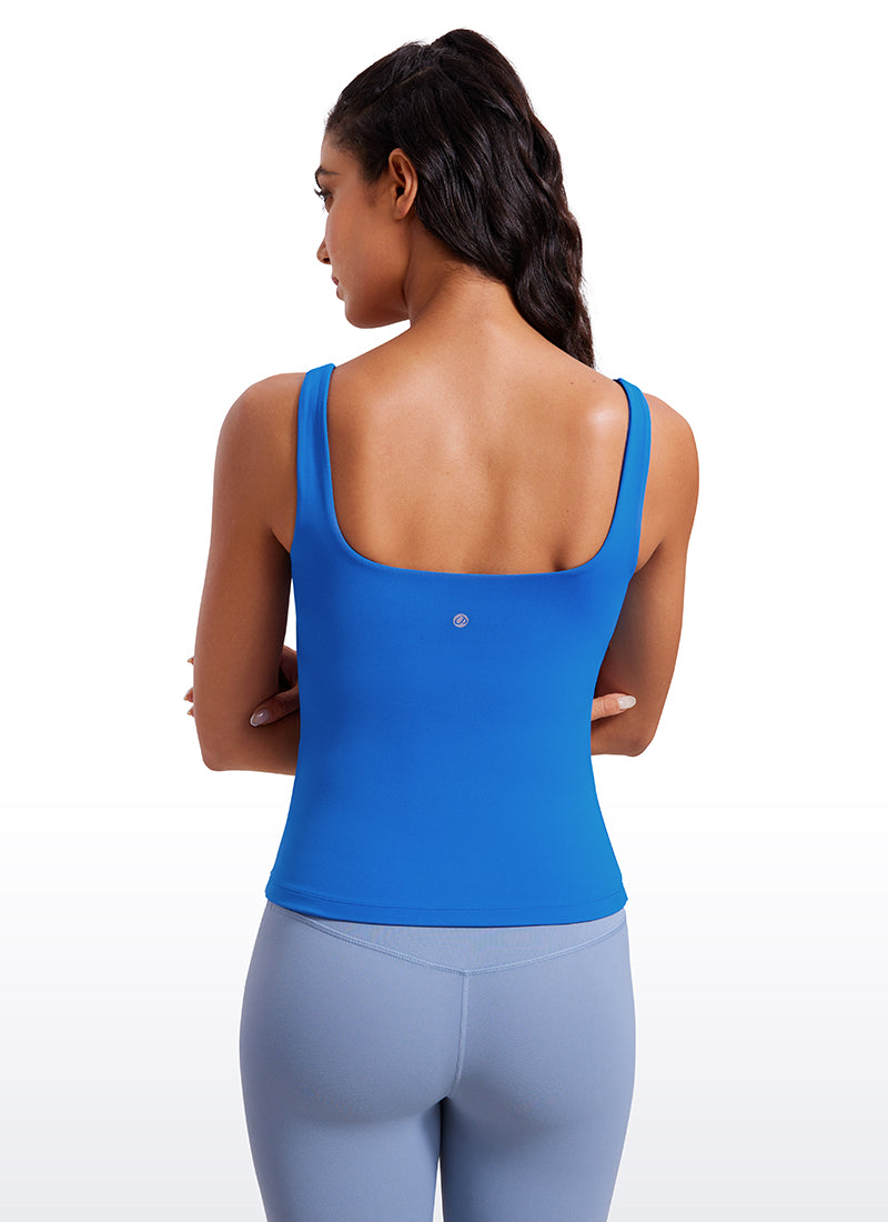 CRZ YOGA Women's SlimFit Tops Butterluxe Built-in Bra U Neck Tanks Sparkle Blue @model_info:Mariana