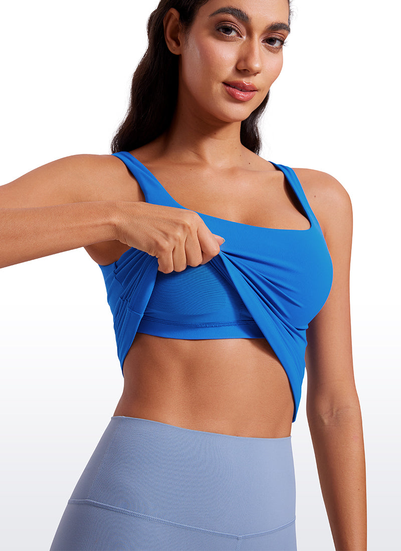 CRZ YOGA Women's SlimFit Tops Butterluxe Built-in Bra U Neck Tanks Sparkle Blue @model_info:Mariana
