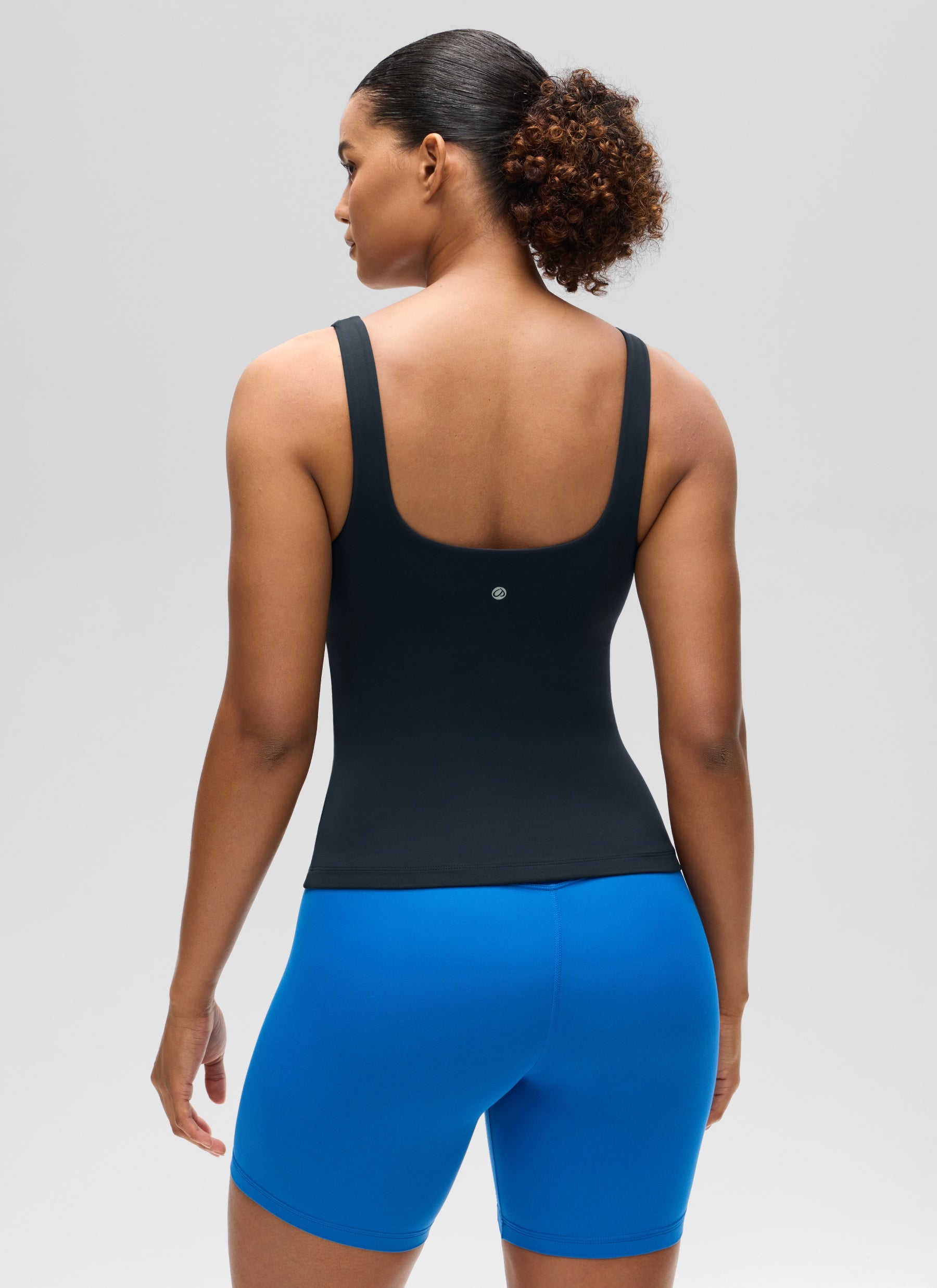 CRZ YOGA Women's SlimFit Tops Butterluxe Built-in Bra U Neck Tanks True Navy