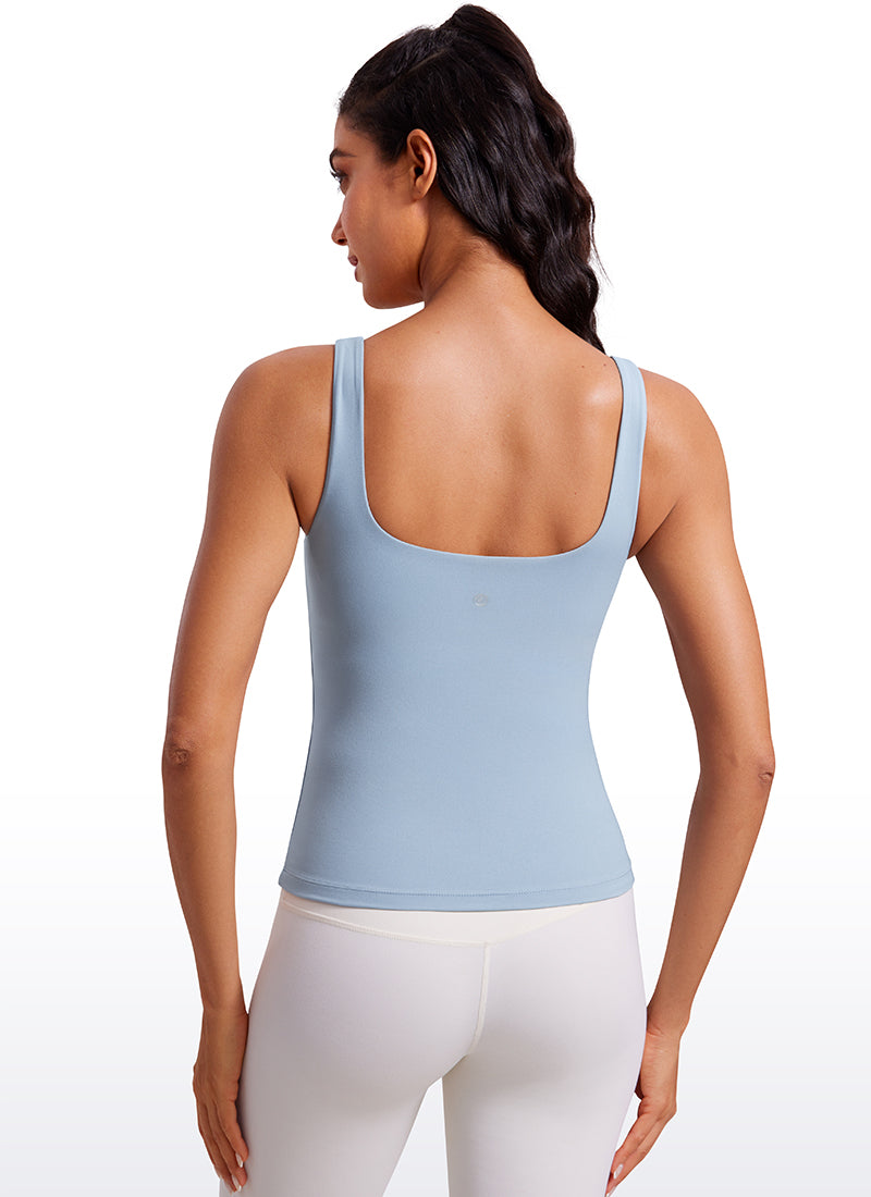 CRZ YOGA Women's SlimFit Tops Butterluxe Built-in Bra U Neck Tanks Cambric Blue @model_info:Mariana
