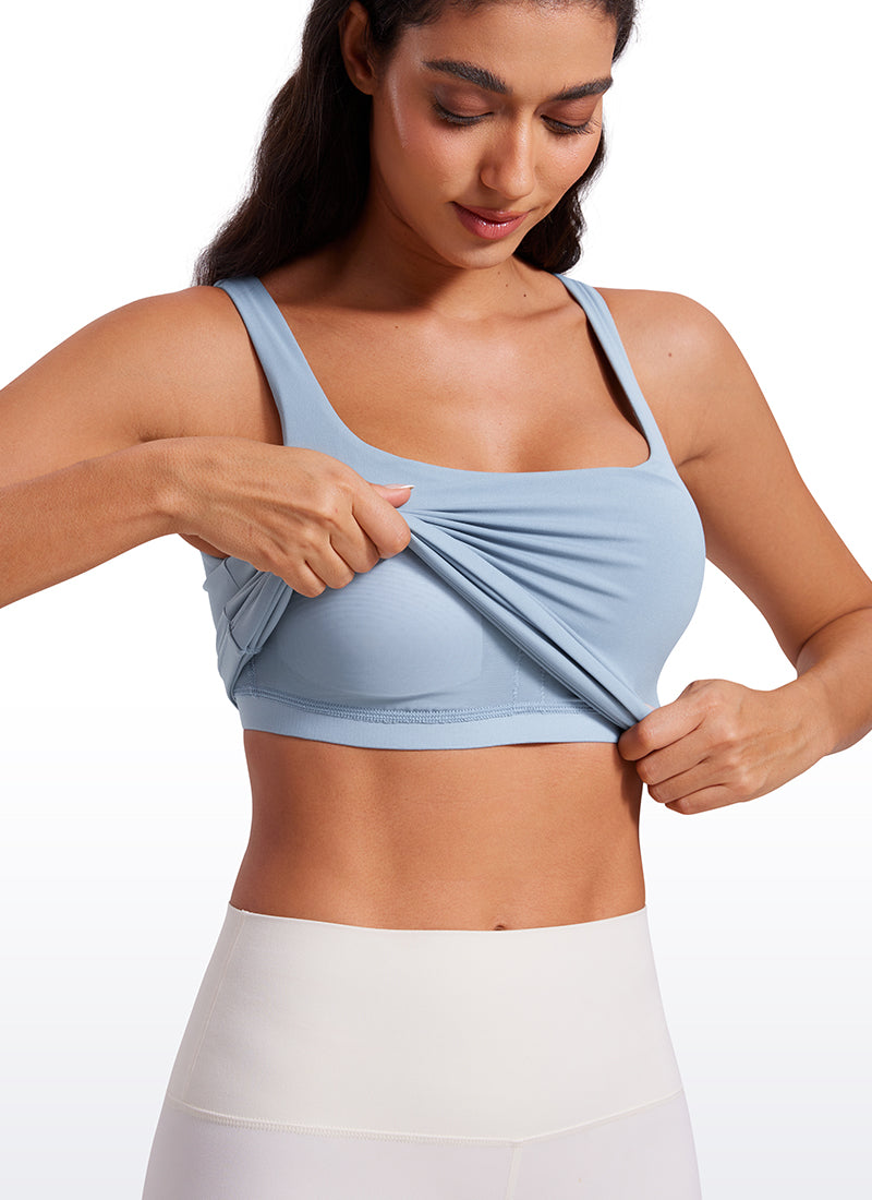 CRZ YOGA Women's SlimFit Tops Butterluxe Built-in Bra U Neck Tanks Cambric Blue @model_info:Mariana