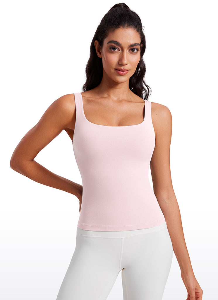 CRZ YOGA Women's SlimFit Tops Butterluxe Built-in Bra U Neck Tanks White