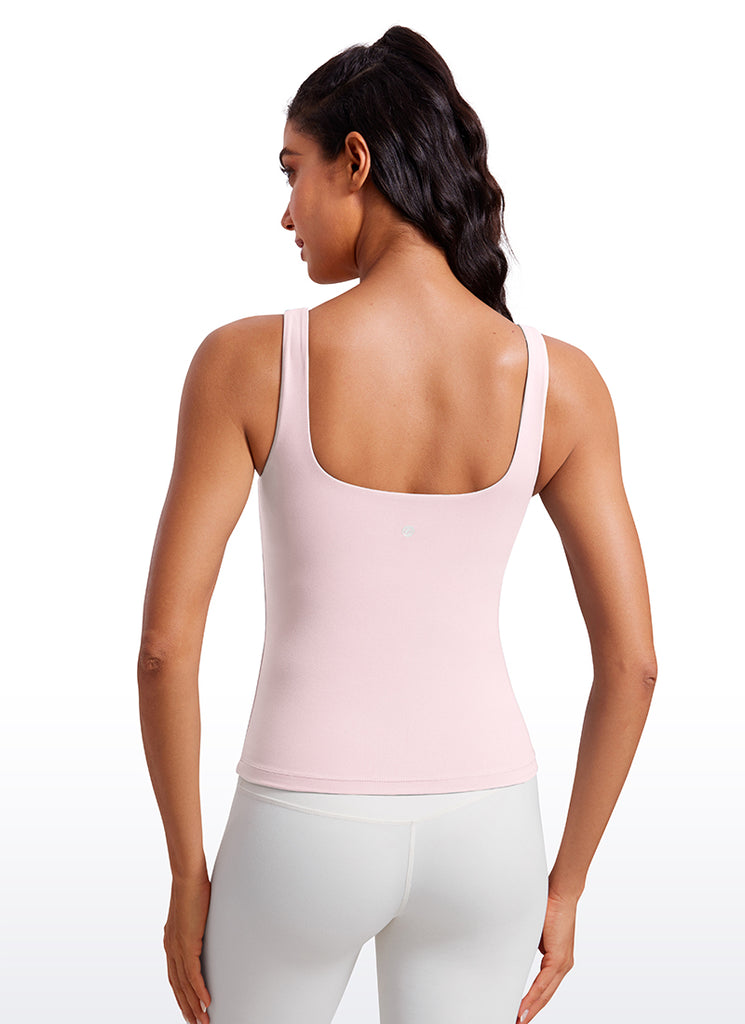 CRZ YOGA Women's SlimFit Tops Butterluxe Built-in Bra U Neck Tanks White