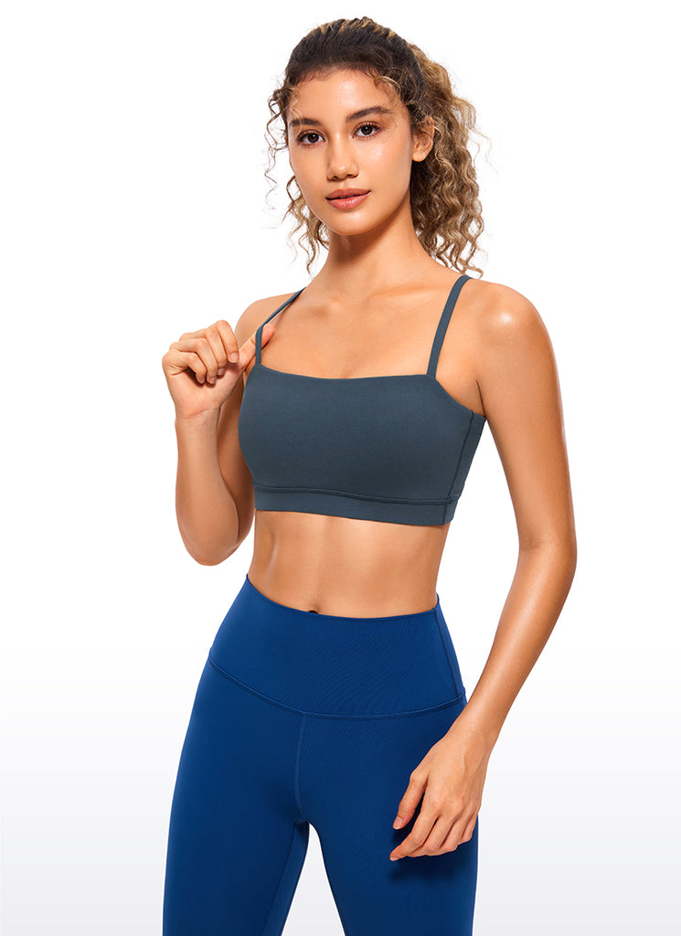 CRZ YOGA Womens Butterluxe  Adjustable Spaghetti Thin Strap Sports Bra Grey Sage