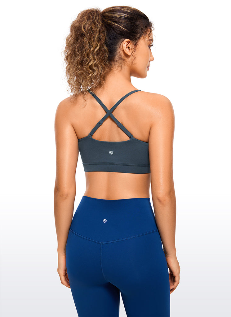 CRZ YOGA Womens Butterluxe  Adjustable Spaghetti Thin Strap Sports Bra Grey Sage
