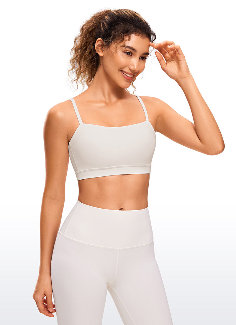 CRZ YOGA Womens Butterluxe  Adjustable Spaghetti Thin Strap Sports Bra White Apricot @model_info:Nikki
