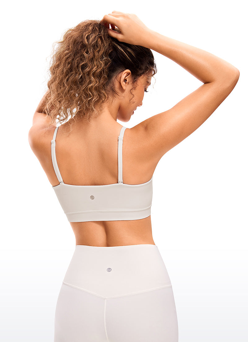 CRZ YOGA Womens Butterluxe  Adjustable Spaghetti Thin Strap Sports Bra White Apricot @model_info:Nikki