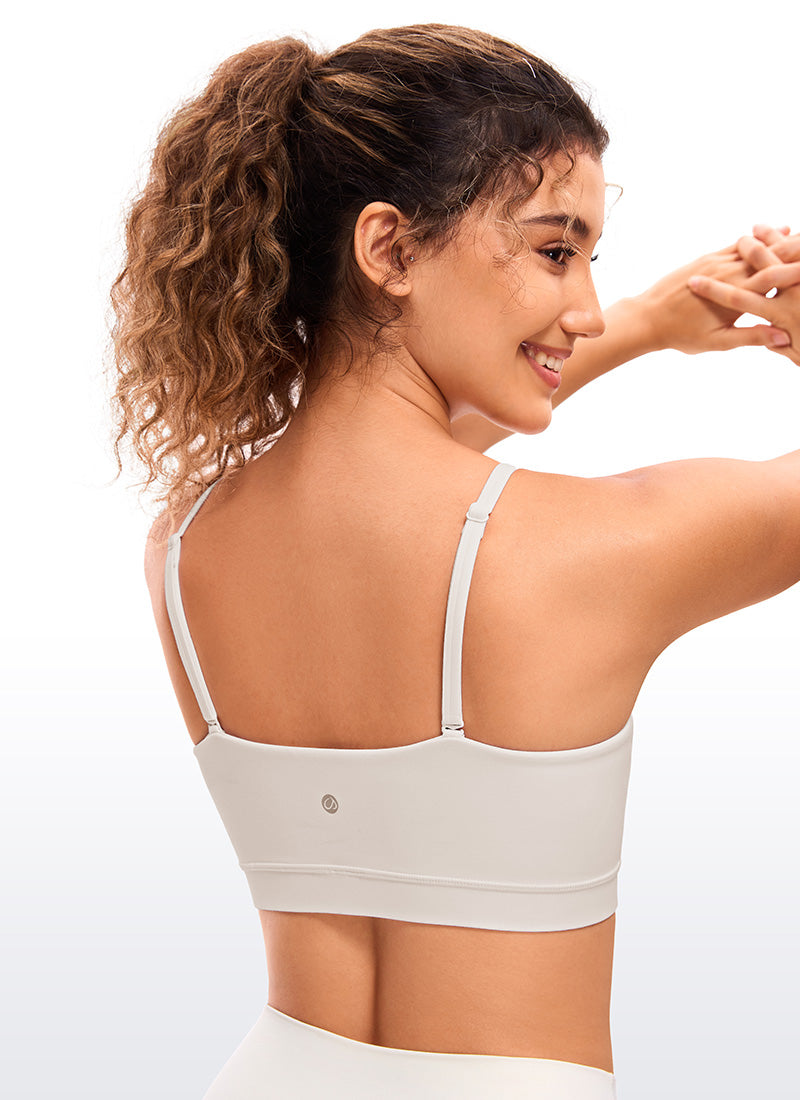 CRZ YOGA Womens Butterluxe  Adjustable Spaghetti Thin Strap Sports Bra White Apricot @model_info:Nikki