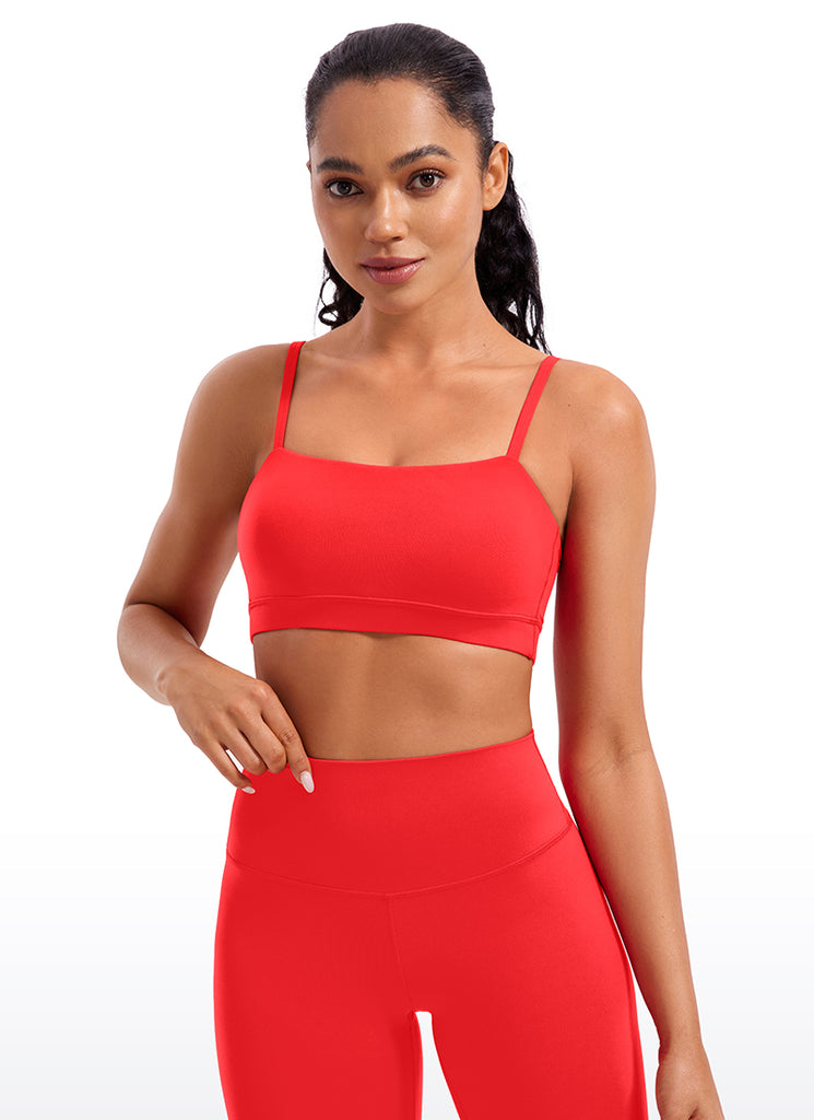 CRZ YOGA Womens Butterluxe  Adjustable Spaghetti Thin Strap Sports Bra Deep Red
