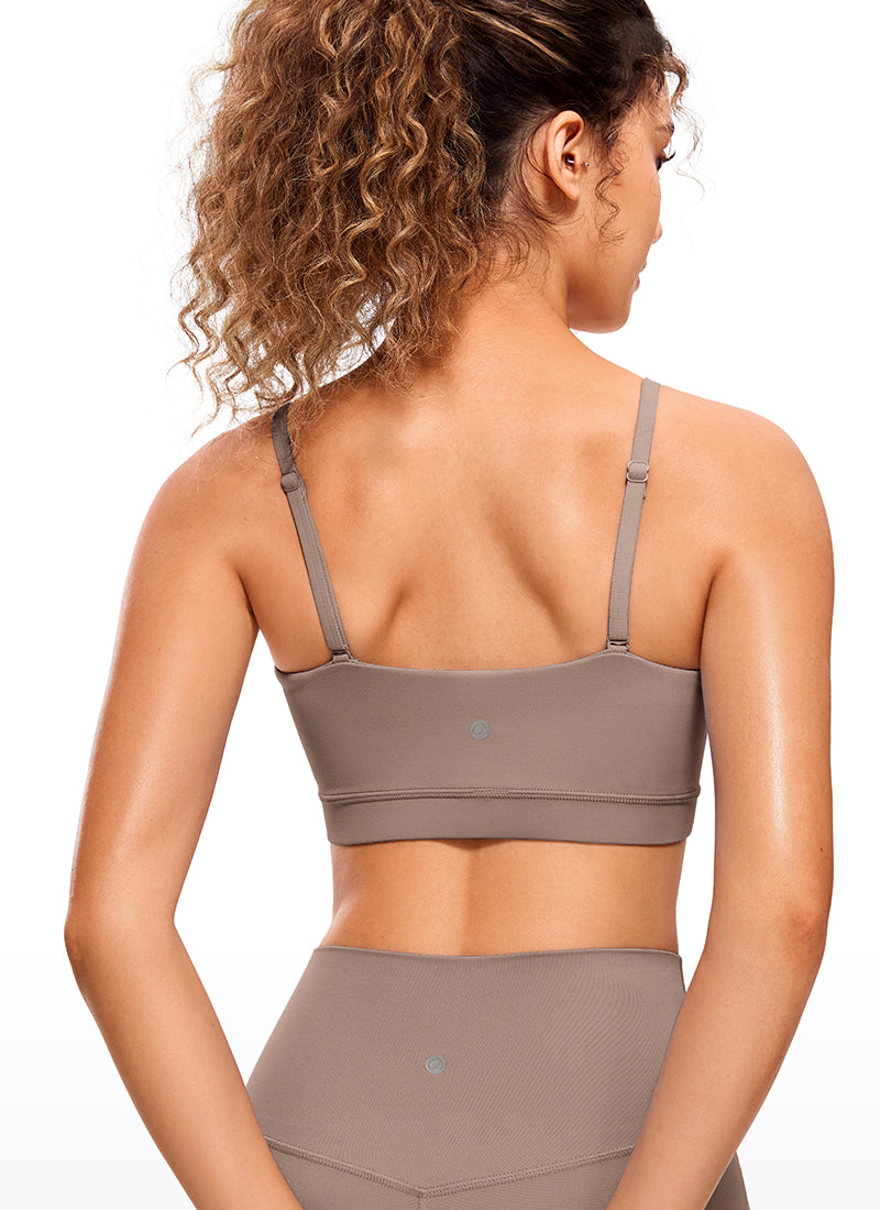 CRZ YOGA Womens Butterluxe  Adjustable Spaghetti Thin Strap Sports Bra Brown Purple @model_info:NI