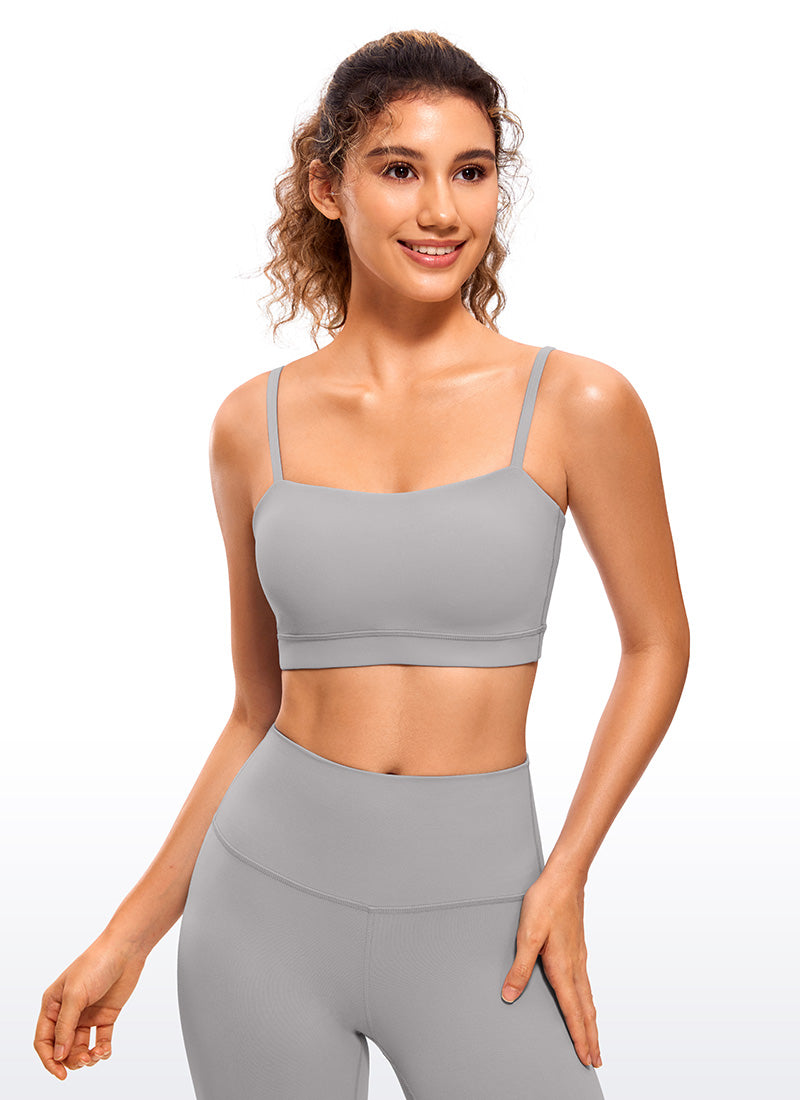 CRZ YOGA Womens Butterluxe  Adjustable Spaghetti Thin Strap Sports Bra Gull Gray @model_info:Nikki
