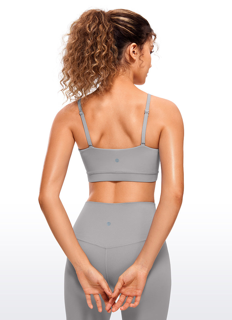 CRZ YOGA Womens Butterluxe  Adjustable Spaghetti Thin Strap Sports Bra Gull Gray @model_info:Nikki