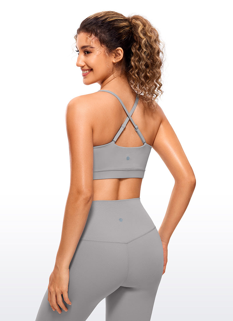 CRZ YOGA Womens Butterluxe  Adjustable Spaghetti Thin Strap Sports Bra Gull Gray @model_info:Nikki