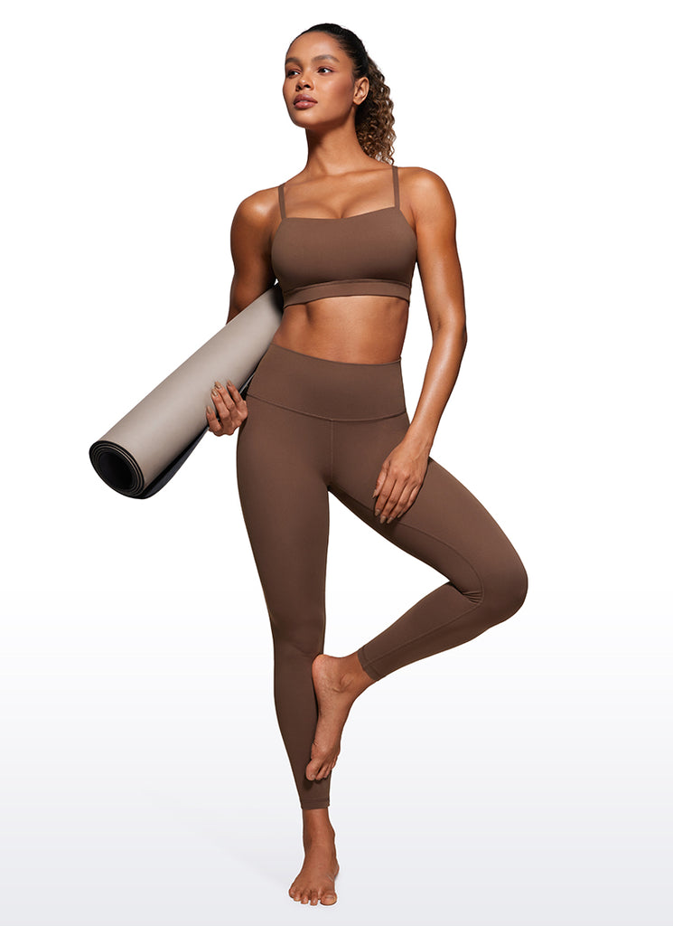 CRZ YOGA Womens Butterluxe  Adjustable Spaghetti Thin Strap Sports Bra Coffee Brown