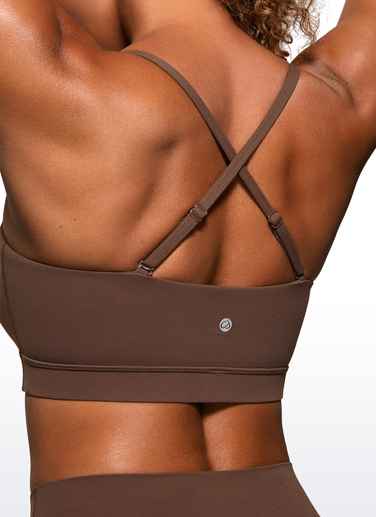 CRZ YOGA Womens Butterluxe  Adjustable Spaghetti Thin Strap Sports Bra Coffee Brown