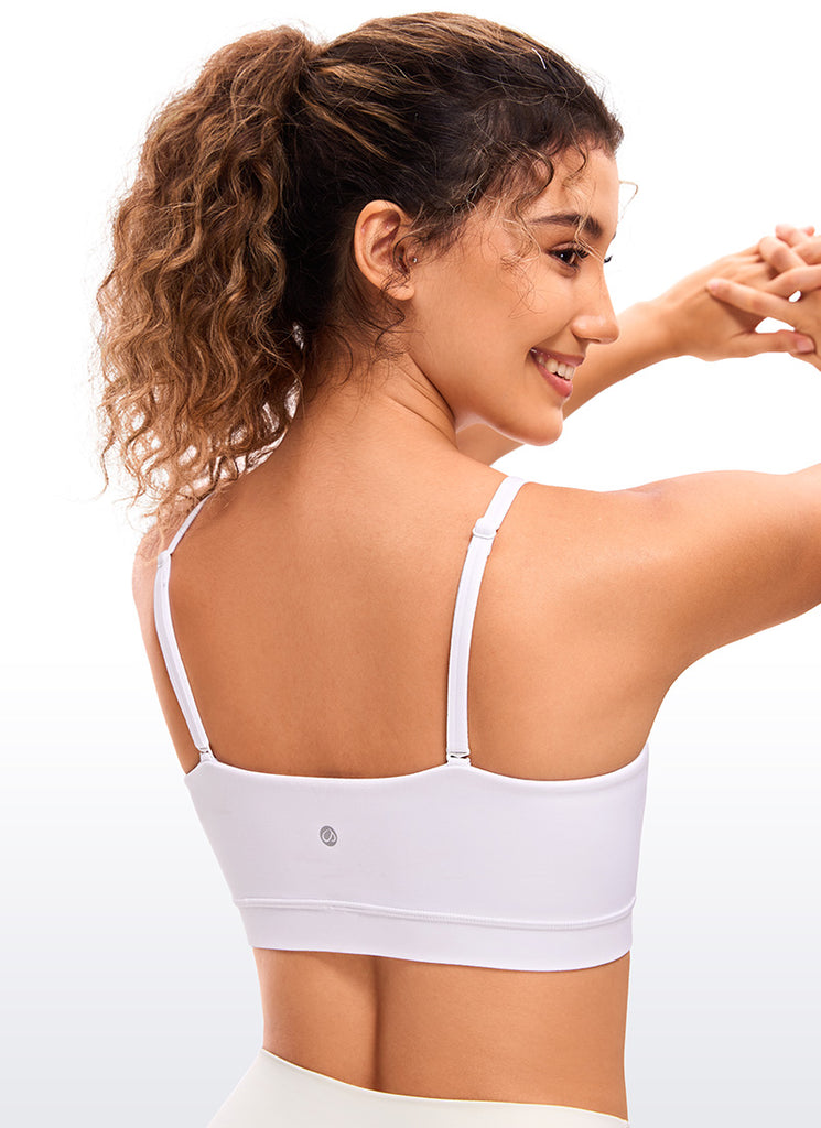 CRZ YOGA Womens Butterluxe  Adjustable Spaghetti Thin Strap Sports Bra White