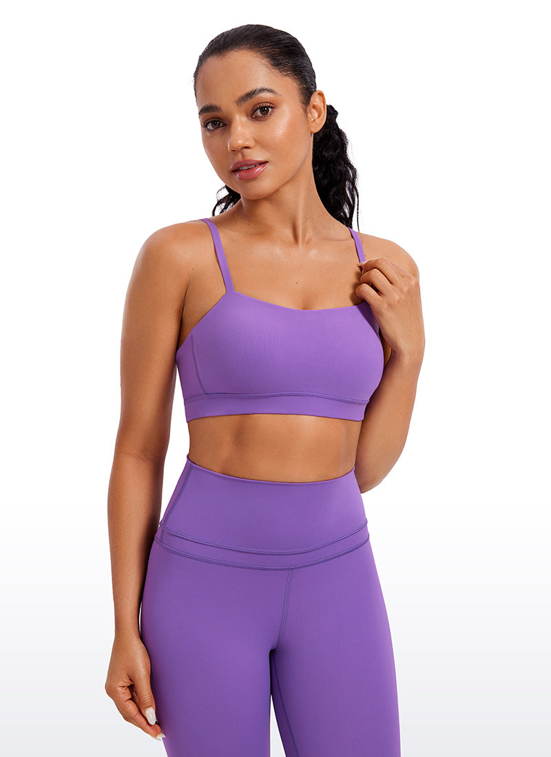 CRZ YOGA Womens Butterluxe  Adjustable Spaghetti Thin Strap Sports Bra Royal Lilac @model_info:Amanda