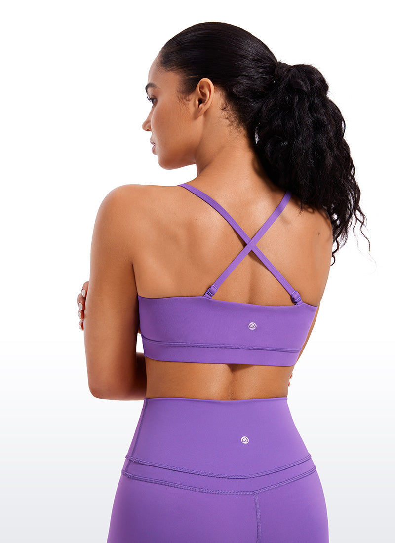 CRZ YOGA Womens Butterluxe  Adjustable Spaghetti Thin Strap Sports Bra Royal Lilac @model_info:Amanda