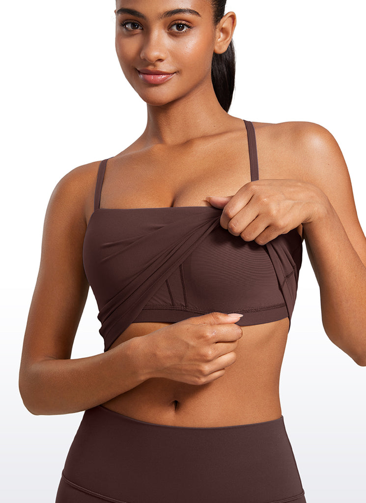 CRZ YOGA Womens Butterluxe Longline Adjustable Thin Strap Sports Bra Taupe