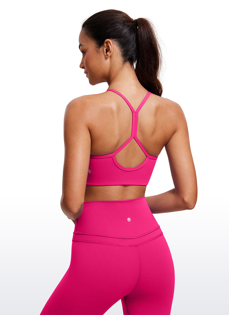 CRZ YOGA Butterluxe Womens High Neck Y Racerback Sports Bra Thin Strap White